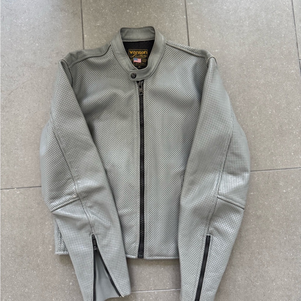 Vanson Gray Leather Motorcycle Jacket - Picture 2 of 5